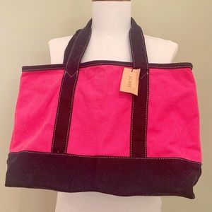 NWT J.Crew Pink & Navy Sunwashed Cotton Tote